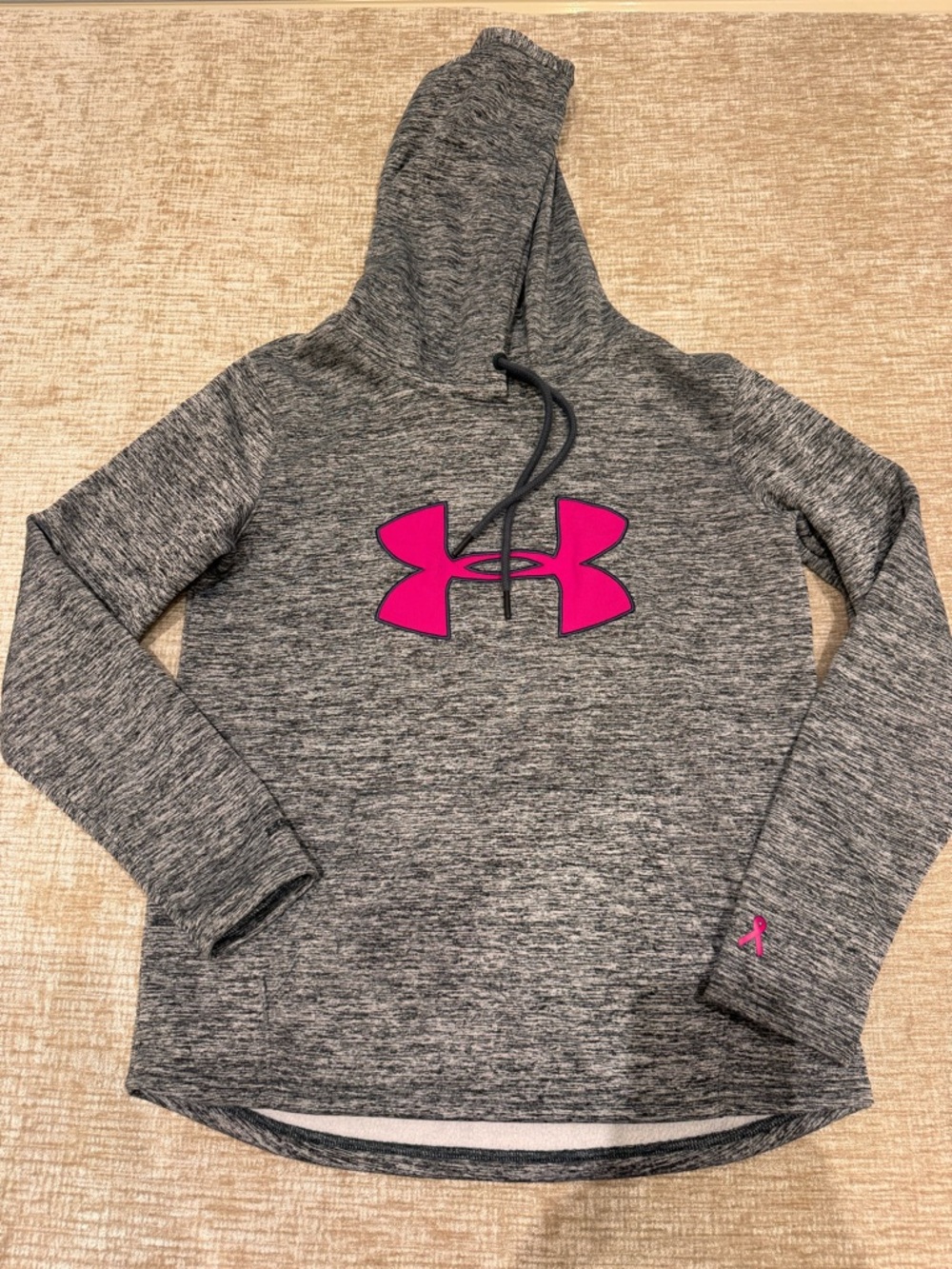 Under Armour Heather Gray Hoodie with Bright Pink Logo